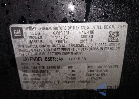 2011 Cadillac Srx Luxury Collection z USA, uszkodzony, nr VIN 3GYFNDEY1BS678845